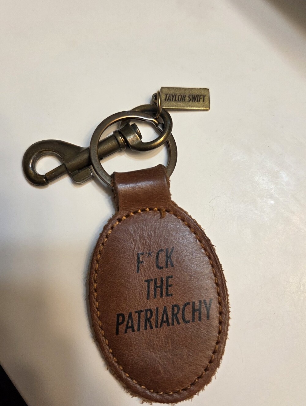 Taylor Swift Brown Leather 'F*ck The Patriarchy' Keychain